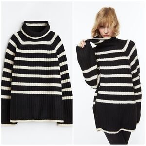 H&M Striped Rib-knit Turtleneck Sweater